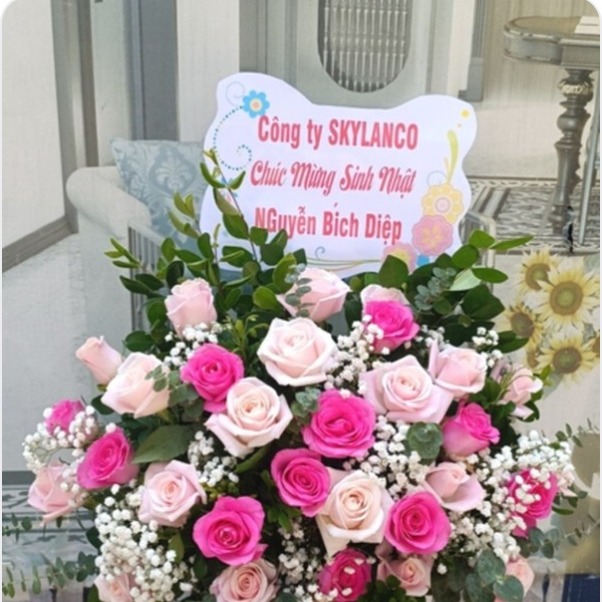 Giỏ Hoa Hồng Phấn - N176